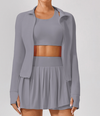 SwiftCourt Tennis Set - Women's Long Sleeve Top and Pleated Skirt Grey