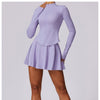 SwiftCourt Tennis Set – Lavender Long Sleeve Top & Pleated Skort for Women